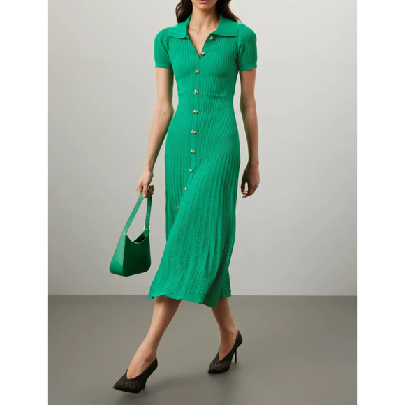 *Repaired As-Is* Sandro Lorel Midi Green Knit Button Down Dress Sz S (Ret $428) - Picture 2 of 12
